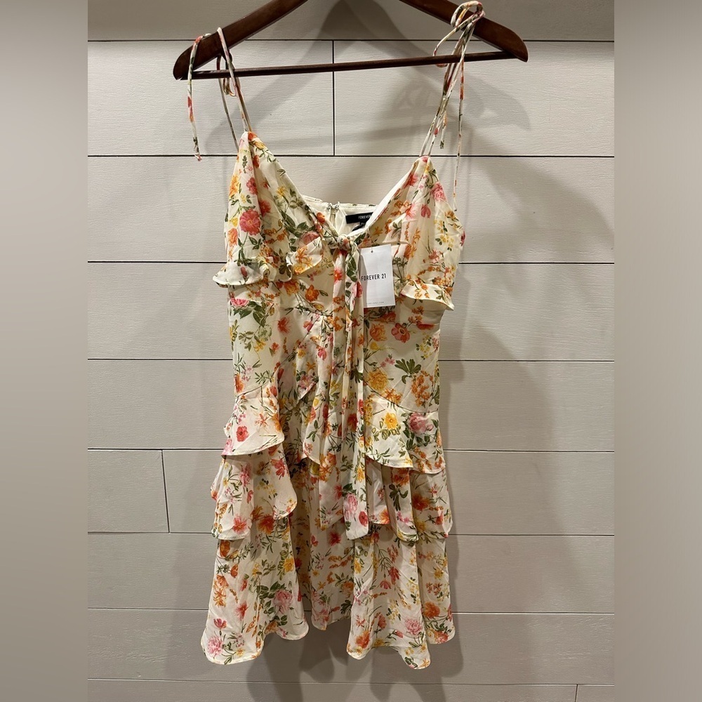 Forever 21 Floral Ruffle Dress with Spaghetti Straps- size Medium